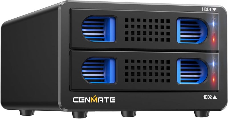 cenmate Aluminum Dual Bay Hard Drive RAID Enclosure with Cooling Fan for 2.5“/3.5" SATA HDD/SSD with USB A/C 3.0, Tool-Free HDD Enclosure, 4 Modes(Support RAID 1/0/JBOD/NORMAL) - Image 1